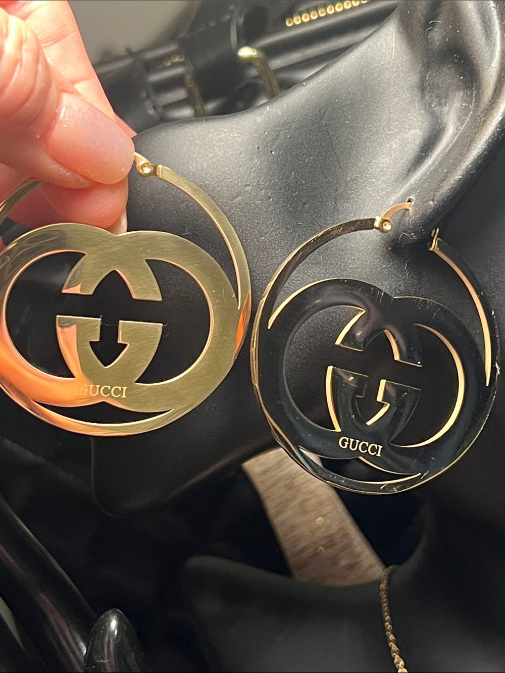 Gold Hoop Earrings with Logo - Picture 3 of 4